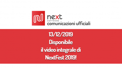 Copertina comunicazione del 13/12/2019 "Disponibile il video integrale di NextFest 2019!"