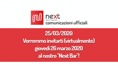 Copertina comunicazione del 25/03/2020 sul primo appuntamento del "Next Bar"